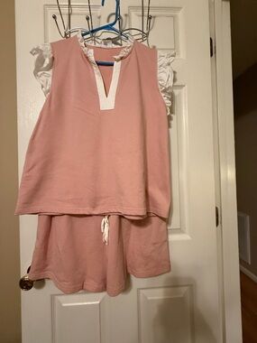 Women's Pink Two-Piece Shorts Set - Soft Lounge Top & Shorts